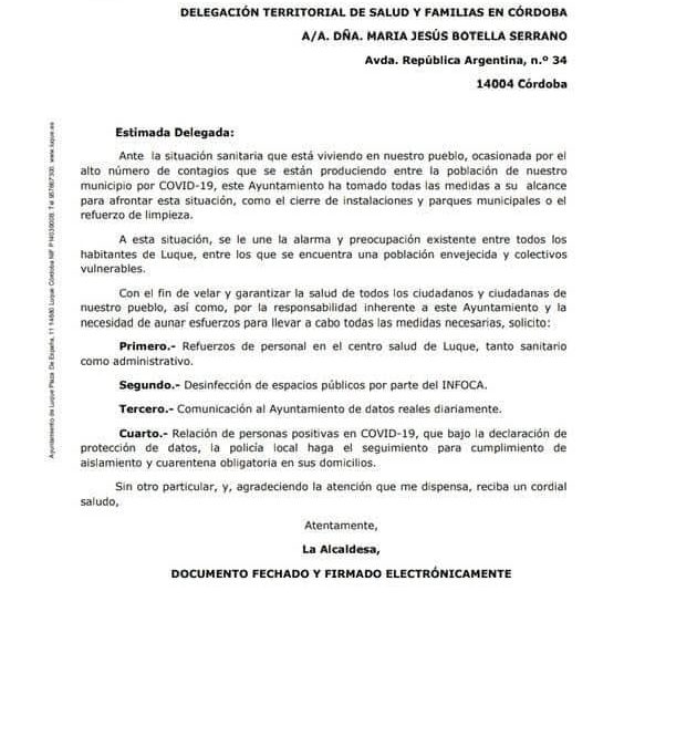 Solicitud información Soplar ENVÍO DE CARTAS INSTITUCIONALES | Ayuntamiento de Luque